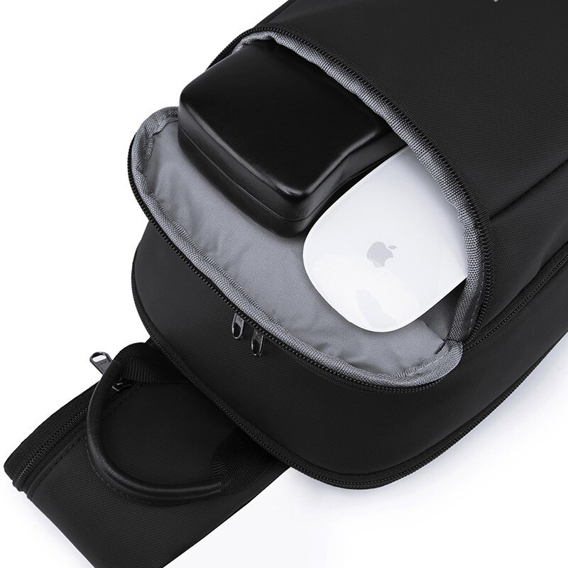 Rucsac crossbody/de umar smart, light, impermeabil, cu port de incarcare USB, Bange, Negru