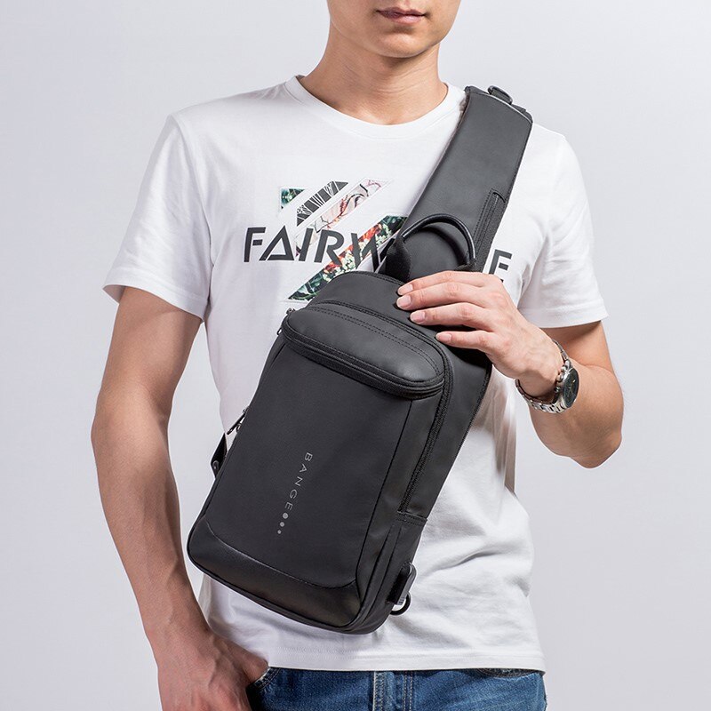 Rucsac crossbody/de umar smart, light, impermeabil, cu port de incarcare USB, Bange, Negru