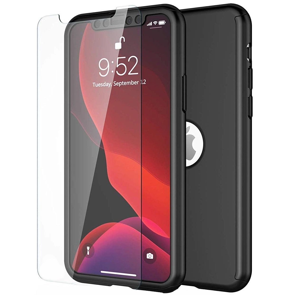 Husa Full Cover 360° (fata + spate + folie sticla) pentru iPhone 12, Negru