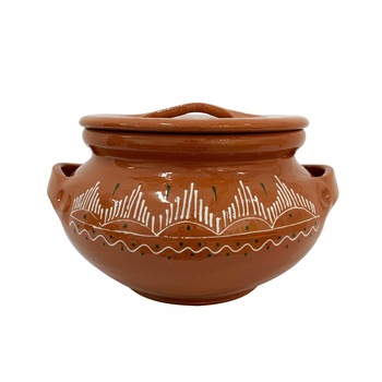 Oala din ceramica de Arges realizata manual, Argcoms, Sarmale, Cu capac, Pictura traditionala, Medie Oala din ceramica de Arges realizata manual, Argcoms, Sarmale, Cu capac, Pictura traditionala, Medie