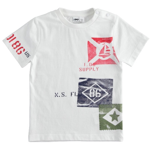 Tricou baieti Ido, alb cu imprimeu, 30 luni