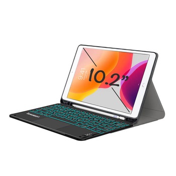 Tastatura Universala Wireless cu Touchpad ZENKABEAT si Husa de piele pentru iPad 7th Generation 2019, 8th Generation 2020, 9th Generation 2021,10.2”, Baterie reincarcabila de 500mAh, Type C, Lumina fundal 7 culori, Suport Apple Pencil/ Stylus Pen, Neagra Tastatura Universala Wireless cu Touchpad ZENKABEAT si Husa de piele pentru iPad 7th Generation 2019, 8th Generation 2020, 9th Generation 2021,10.2”, Baterie reincarcabila de 500mAh, Type C, Lumina fundal 7 culori, Suport Apple Pencil/ Stylus Pen, Neagra