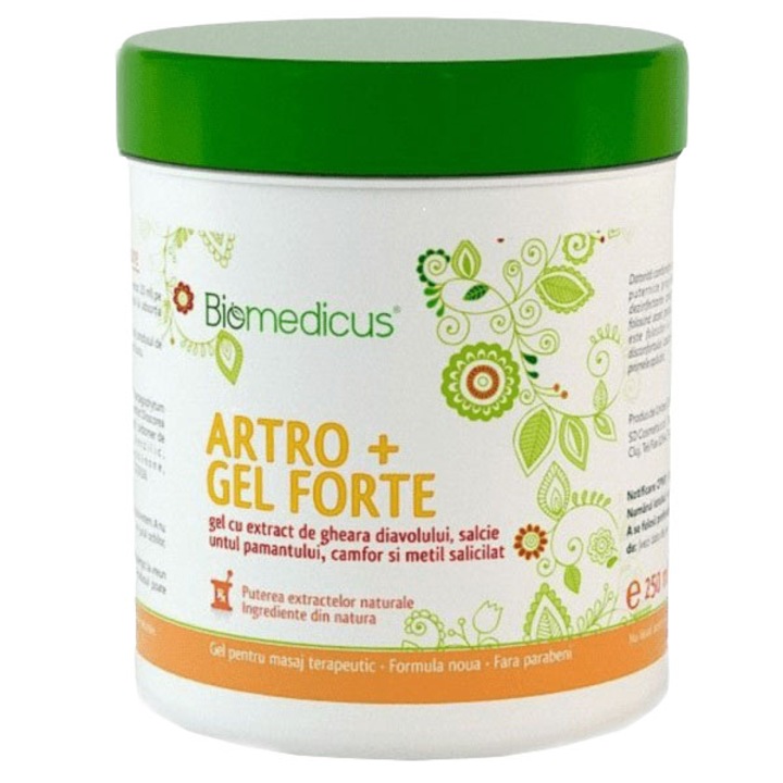 Artro+ Gel forte cu extract de gheara dracului, salcie, untul pamantului, camfor si metil salicilat – Biomedicus 250 ml