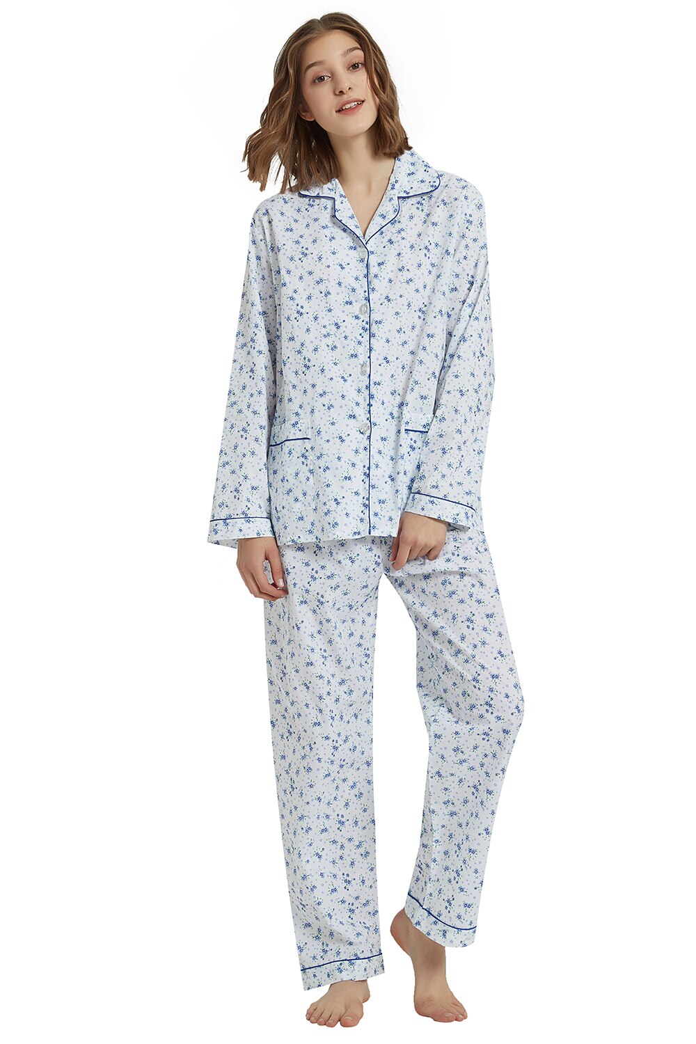 Pijama Dama Clasica Global, Alb / Albastru