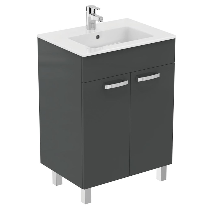 Шкаф Ideal Standard, Tempo, E0567, с умивалник, за баня, 2 врати, система с плавно затваряне, 2 дръжки
