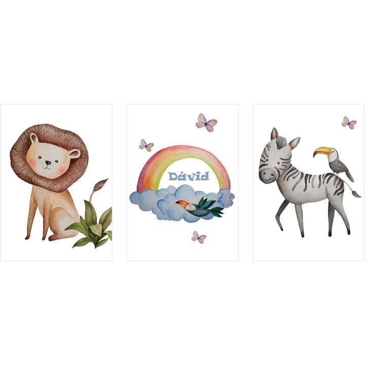 Set de tablouri pentru camera copilului, 3 piese, 50x70 cm, personalizate cu numele copilului