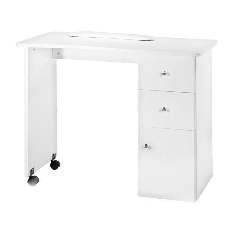 Masa Manichiura, WNR, Wood, cu sertare si role, Alba, 90x50x74 cm