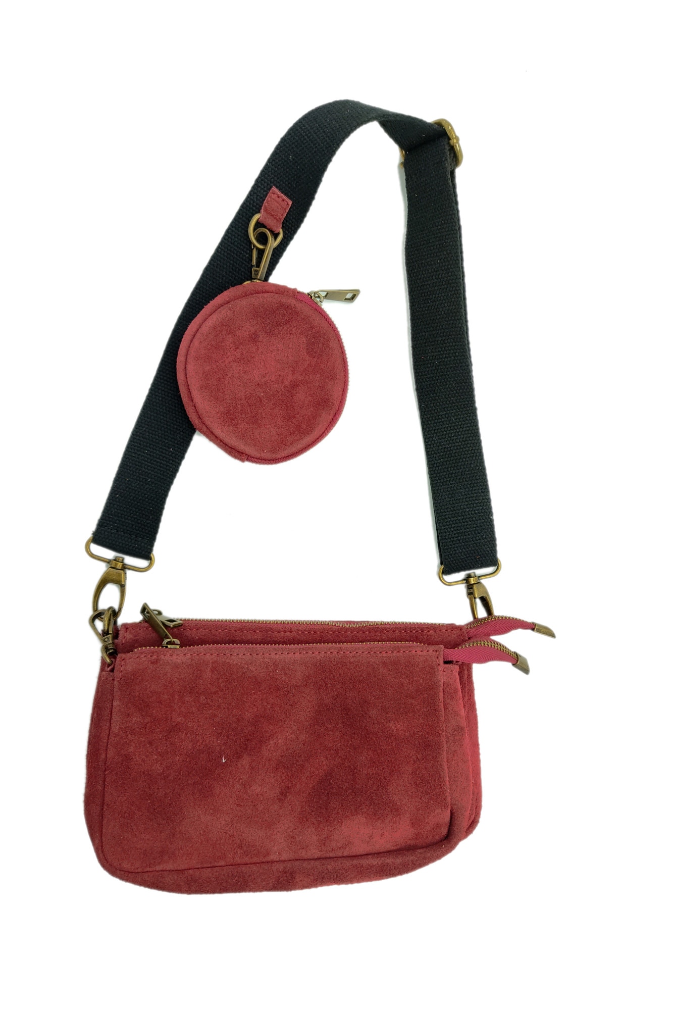 Geanta casual Giocoso Da Firenze, din piele intoarsa, 3-in-1, de umar, grena, LaRue