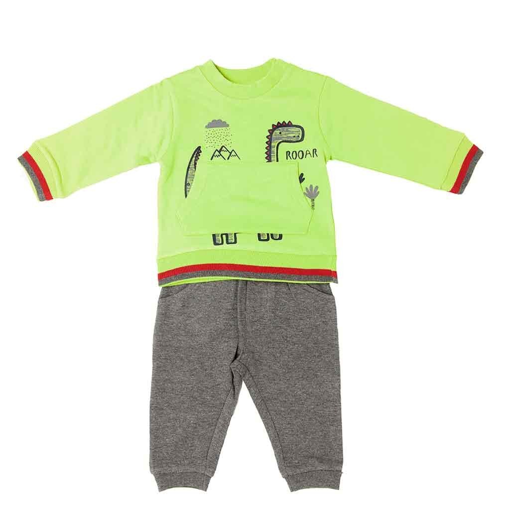 Trening 2 piese Babybol, baiat, imprimeu dino, gri/verde fistic, 3 ani , 98 cm