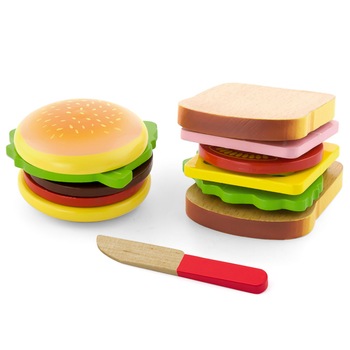Jucarie set hamburger si sandwich din lemn, Viga Toys, 18 luni + Jucarie set hamburger si sandwich din lemn, Viga Toys, 18 luni +