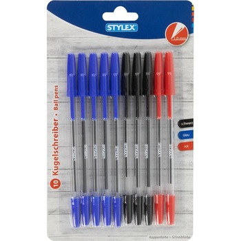 Set 10 pixuri Stylex albastre, rosii, negre, scriere 1 mm Set 10 pixuri Stylex albastre, rosii, negre, scriere 1 mm