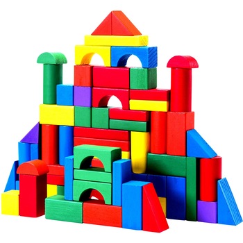 Set cuburi din lemn colorate Wooden, imprimate cu 50 de piese Set cuburi din lemn colorate Wooden, imprimate cu 50 de piese