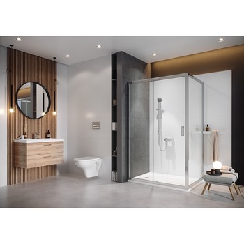 Cabina de dus Cersanit Arteco, de colt, usa pivotanta, 80X80X190 cm, sticla transparenta Cabina de dus Cersanit Arteco, de colt, usa pivotanta, 80X80X190 cm, sticla transparenta