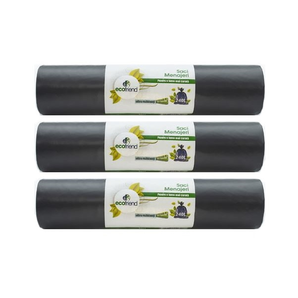 Set 3 role de saci menajeri , Ecofriend, 240l, 10 bucati , ultra rezistenti , negru