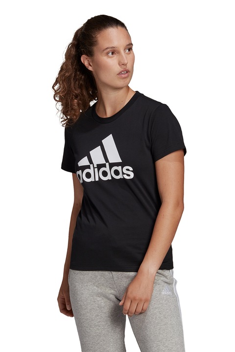 adidas Sportswear, Tricou de bumbac cu imprimeu logo Essentials, Negru