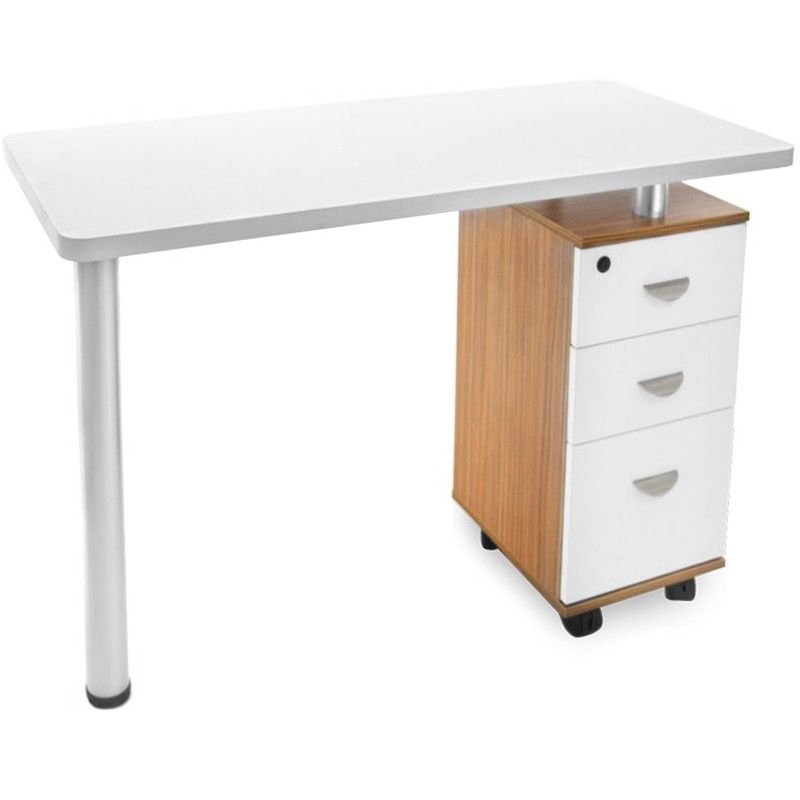 Masa Manichiura, WNR, Cream, Cu Sertare si Role, Alb cu Crem, 105x48x73 cm