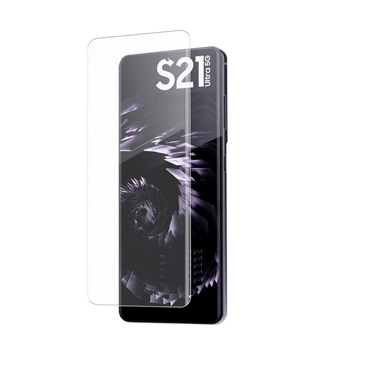 Hajlított üvegfólia UV géllel, teljes felületen ragade, Samsung Galaxy S21 Ultra kompatibilis, átlátszó, teljes képernyős ragasztó, ISAG®