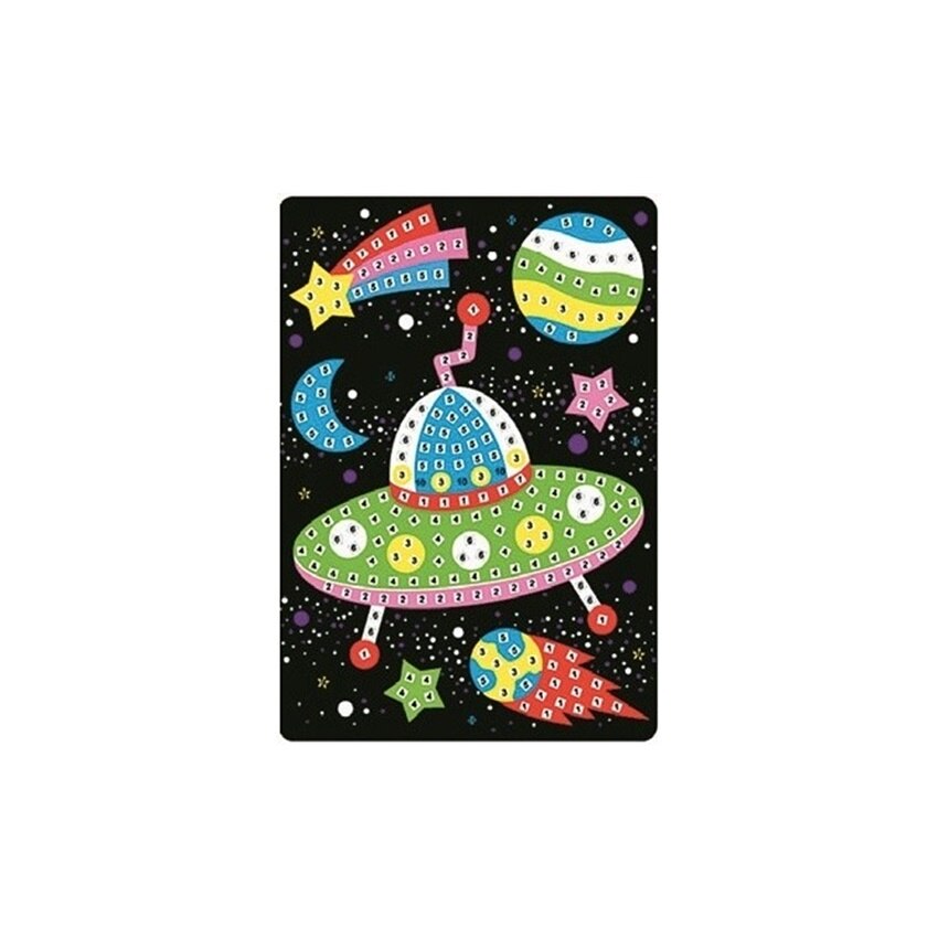 Set imagine mozaic spatiu cosmic cu margele autoadezive - UFO cu stea cazatoare, 23 x 16 cm
