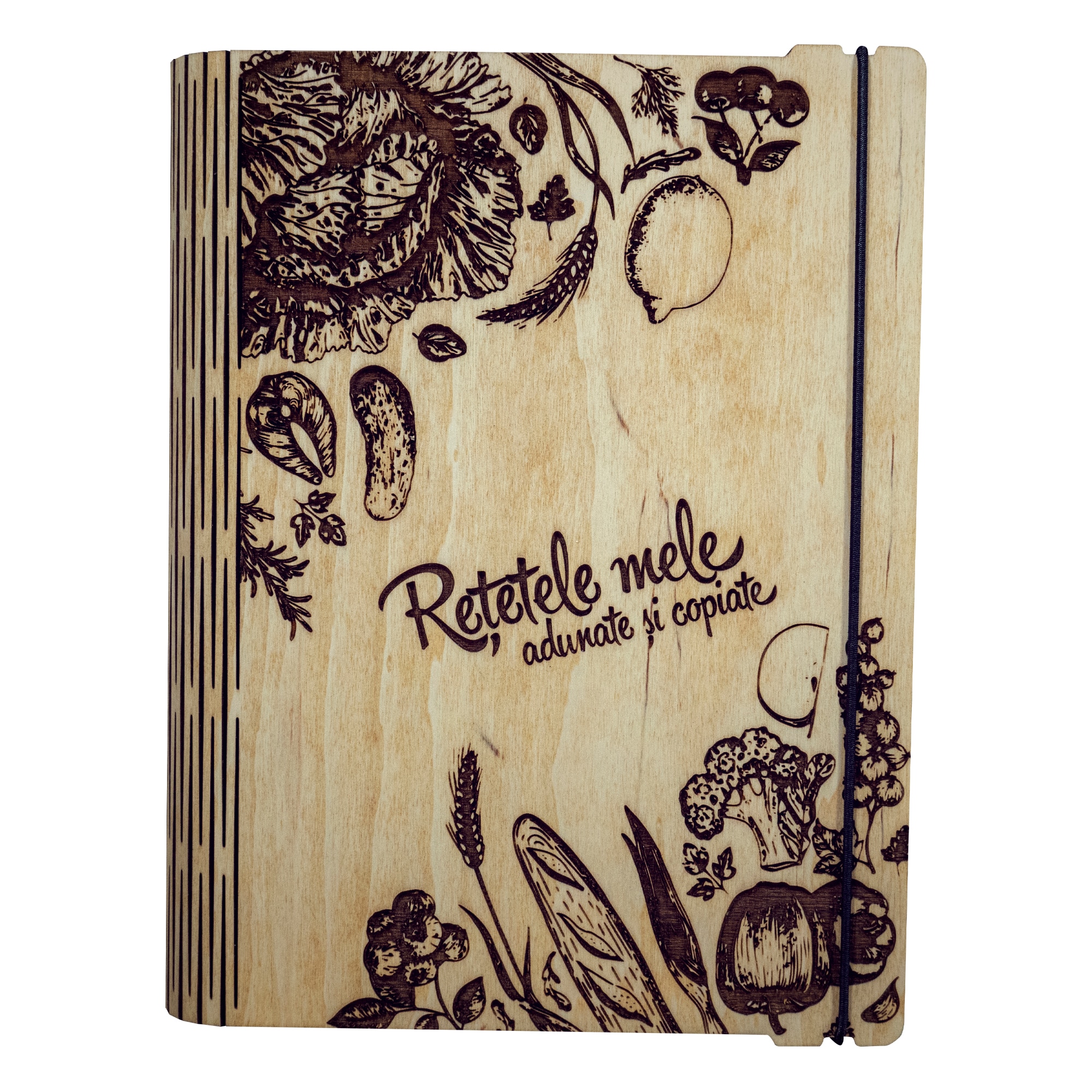 Agenda A5 din lemn personalizata prin gravura, VintageBox, Retetele mele, stejar auriu