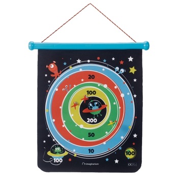 Tabla de darts pentru copii Imaginarium Magnetic Roll Dartboard cu doua fete, ilustratii cu extraterestri si spatiu Tabla de darts pentru copii Imaginarium Magnetic Roll Dartboard cu doua fete, ilustratii cu extraterestri si spatiu