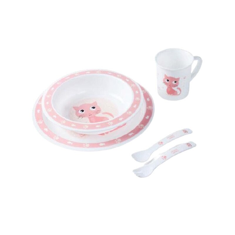 Set mic dejun, roz cu pisicuta, +12 luni