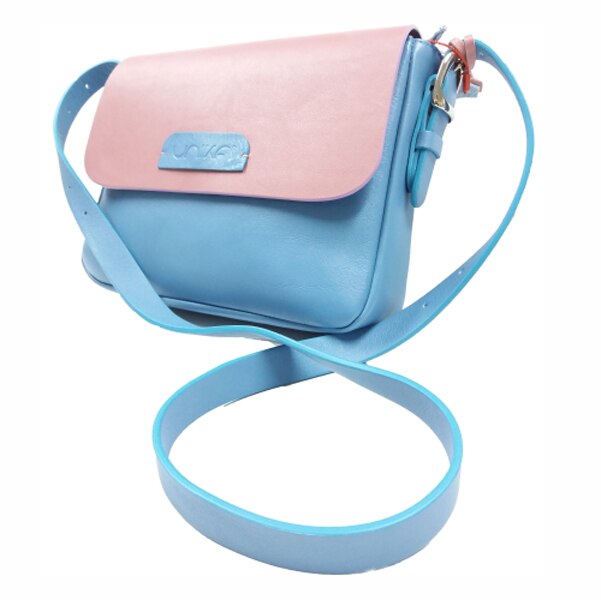 Geanta Brown piele naturala bleu/roz