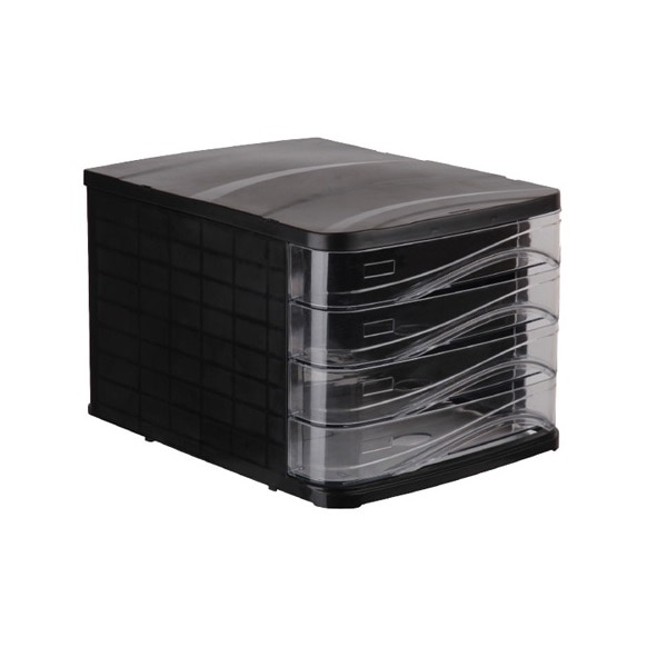 Suport pentru documente, 4 sertare, sistem blocare, negru, Ark