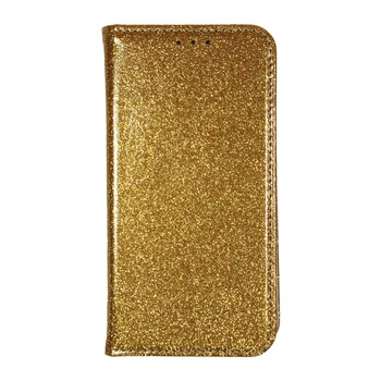 Husa Flip Carte compatibila cu Apple iPhone 12 Mini Magnetica cu stand si Suport Card model Glossy Glitter, Antisoc, Viceversa Auriu