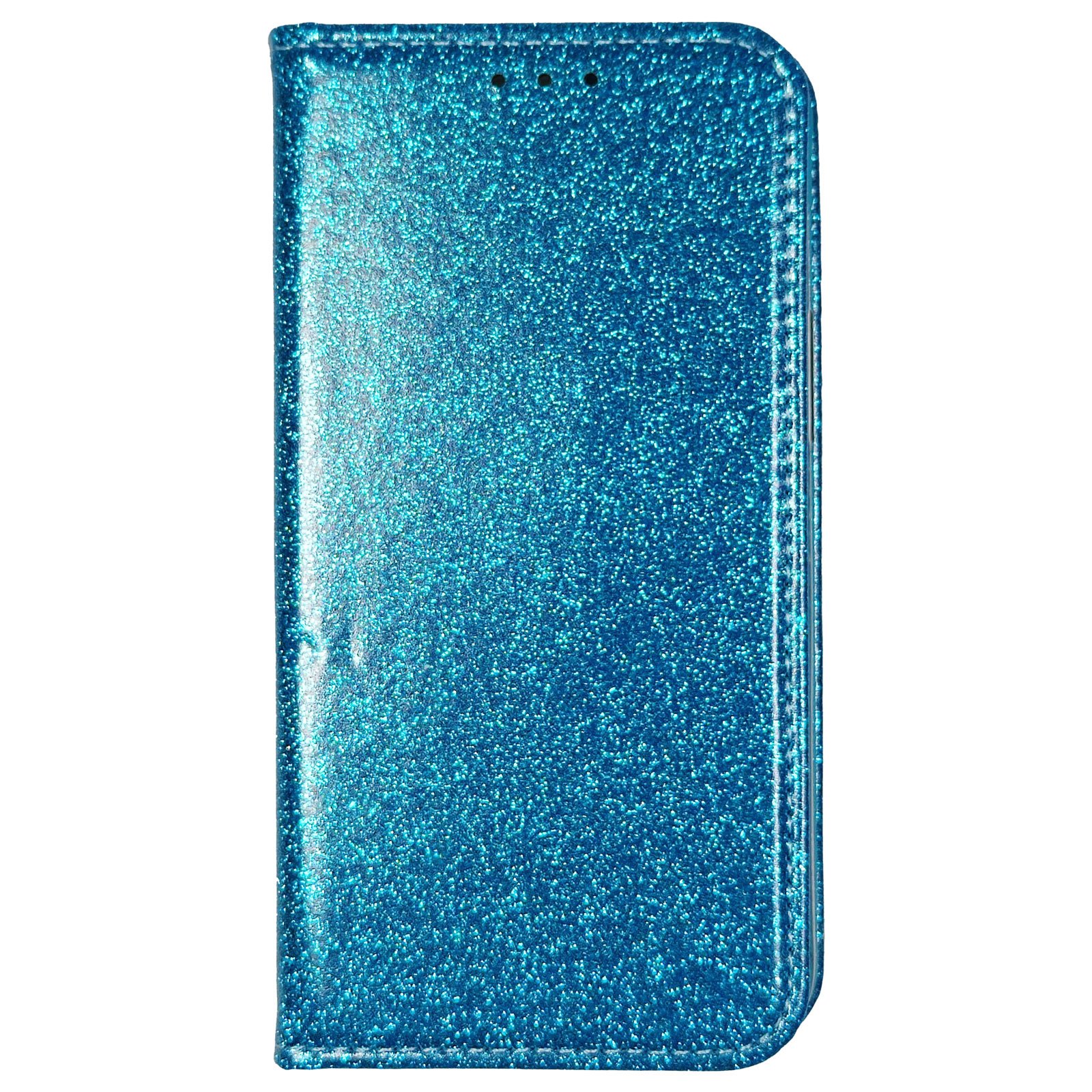 Husa Flip Carte compatibila cu Apple iPhone 12 Mini Magnetica cu stand si Suport Card model Glossy Glitter, Antisoc, Viceversa Albastru