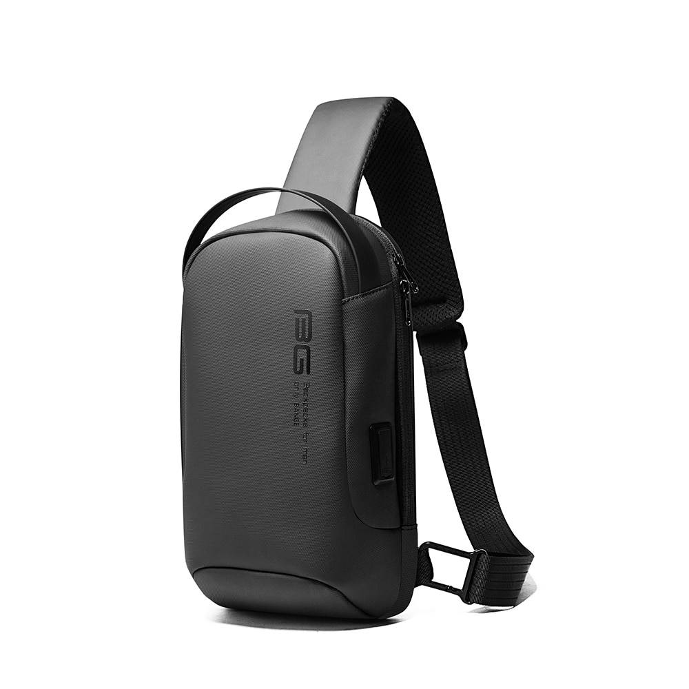 Rucsac crossbody/de umar, multifunctional, cu port de incarcare USB, Bange, Gri