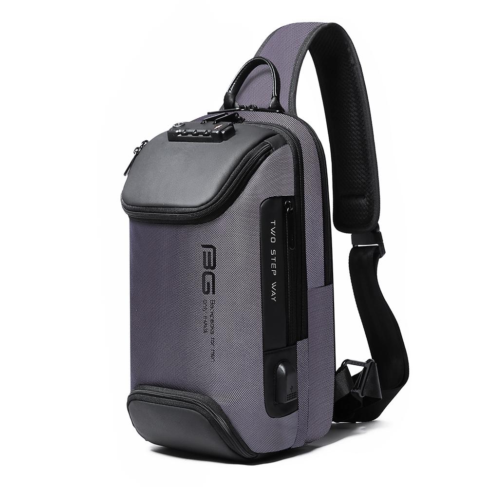 Rucsac crossbody/de umar casual, impermeabil, multifunctional, antifurt, cu port de incarcare USB, Bange, Gri