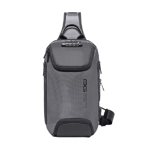 Rucsac crossbody/de umar casual, impermeabil, multifunctional, antifurt, cu port de incarcare USB, Bange, Gri
