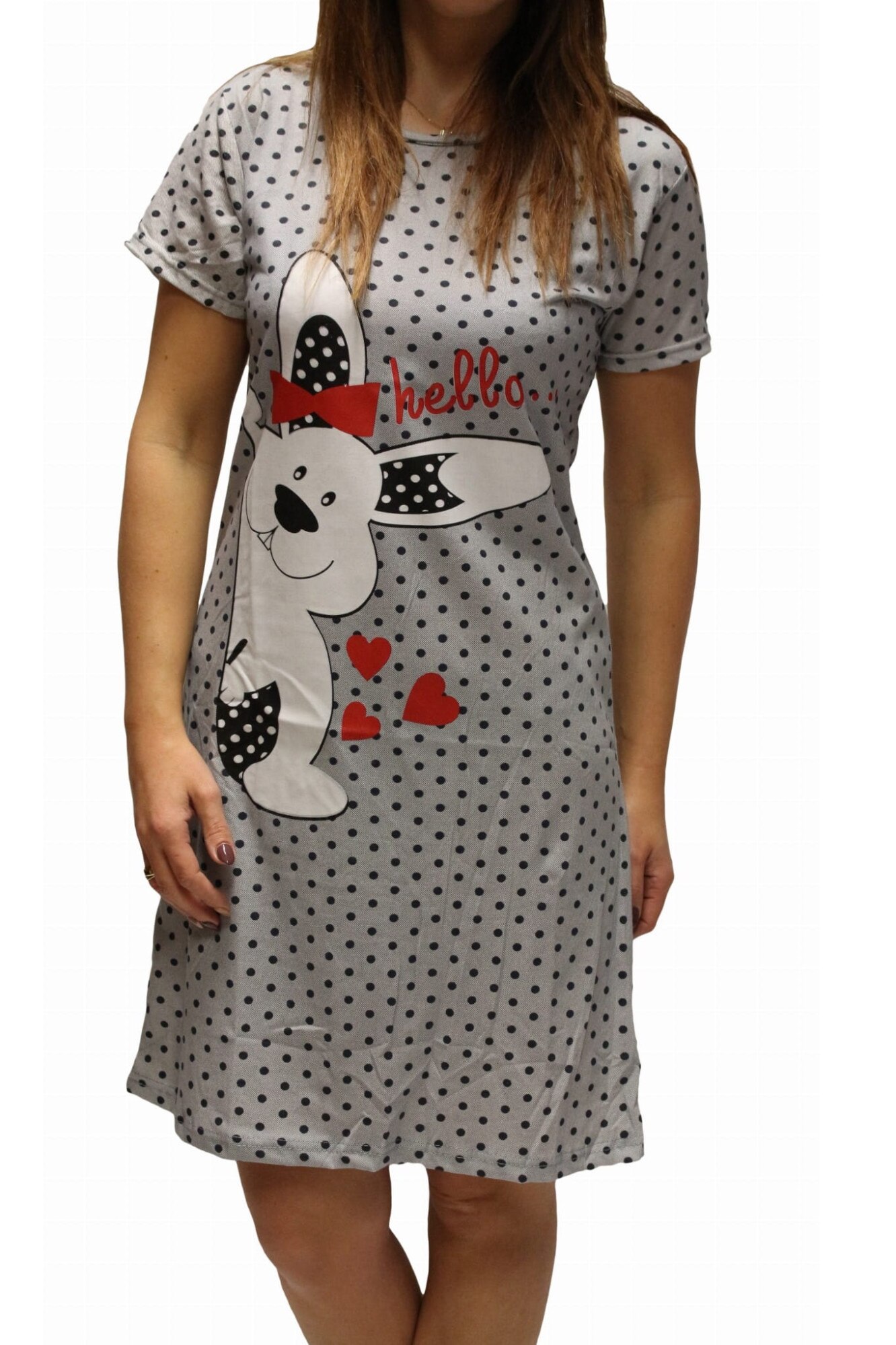 Camasa de noapte, Rinda, Maneca scurta, Animale, Bumbac, Gri, Gri