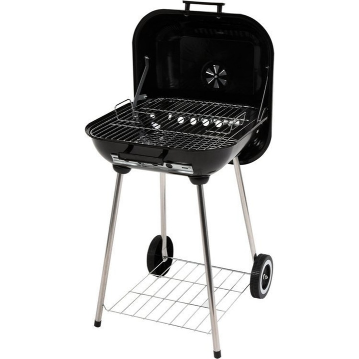 Градинско барбекю на дървени въглища Lund, с капак, 40 х 45 см, Черно