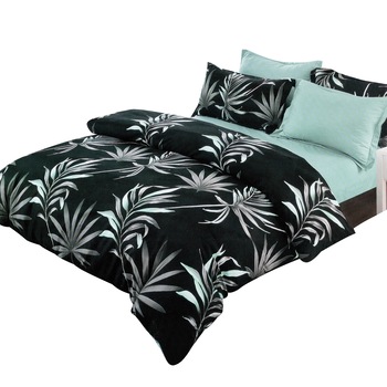 Lenjerie de pat Rosa Double Premium 01 , 4 piese, pat dublu, 100% microfibra , tip inchidere capse, culoare negru, model frunze turcoaz Lenjerie de pat Rosa Double Premium 01 , 4 piese, pat dublu, 100% microfibra , tip inchidere capse, culoare negru, model frunze turcoaz