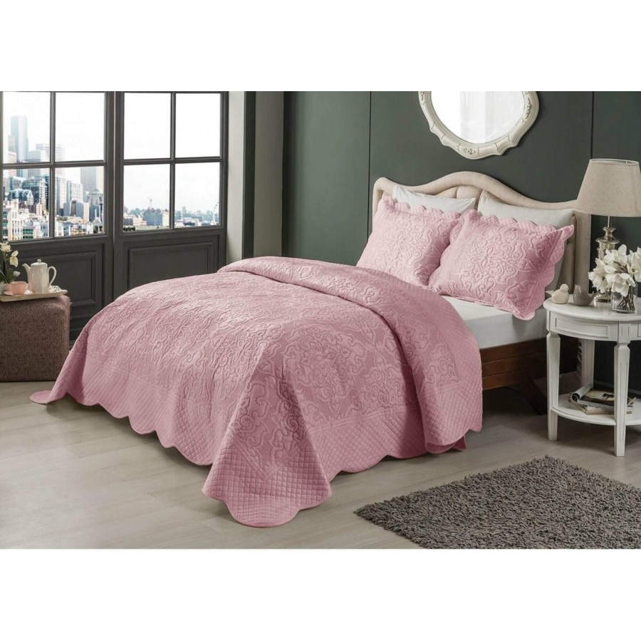 Set de lux cuvertura 250x260 cm +2 fete de perna 50x70 cm, TAC, Vernita Roz Pudra