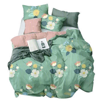 Lenjerie de pat Rosa Double Premium 10 , 4 piese, pat dublu, 100% microfibra , tip inchidere capse, culoare turcoaz, model buchete Lenjerie de pat Rosa Double Premium 10 , 4 piese, pat dublu, 100% microfibra , tip inchidere capse, culoare turcoaz, model buchete