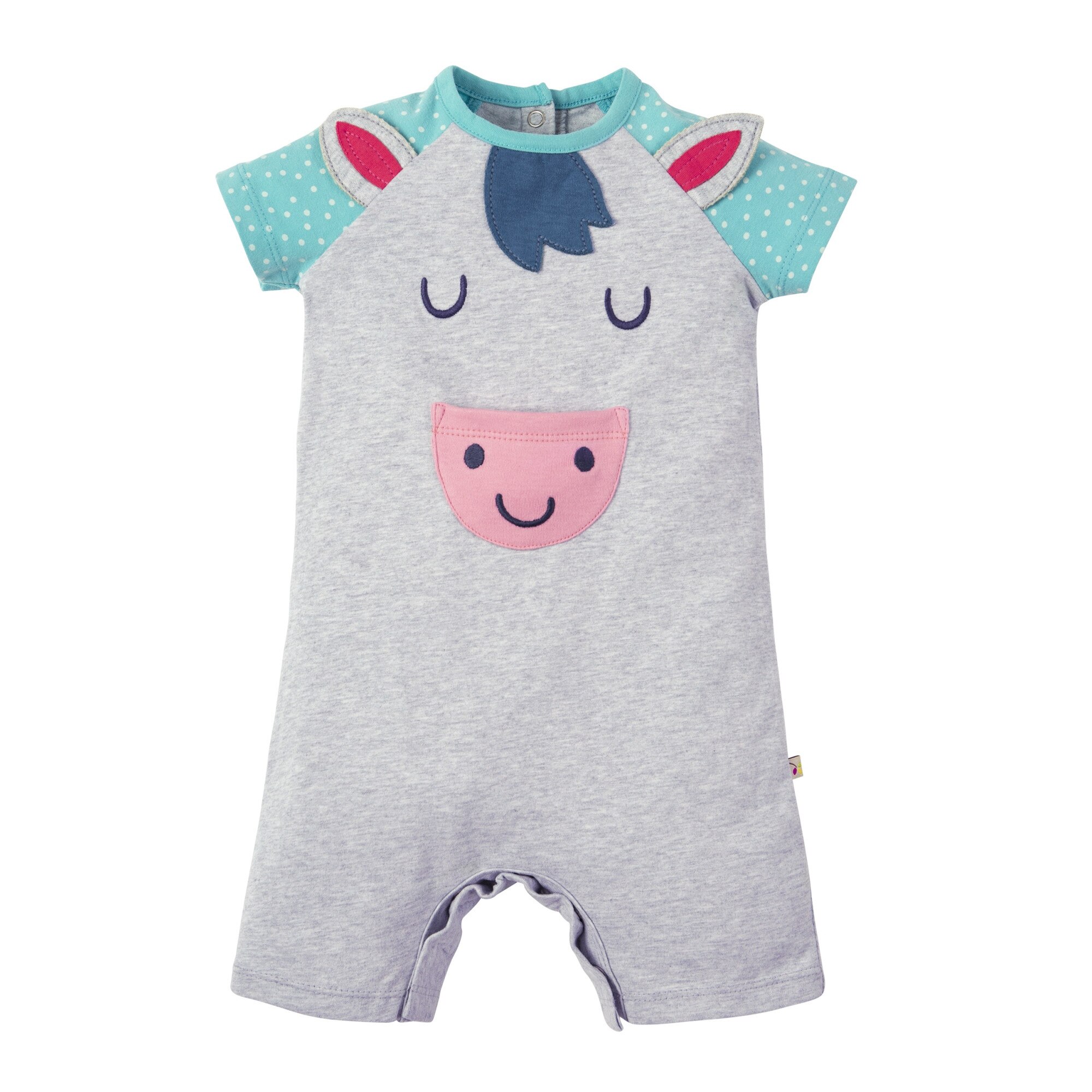 Salopeta de vara, poneiul zambitor, bumbac organic, multicolor, bebe