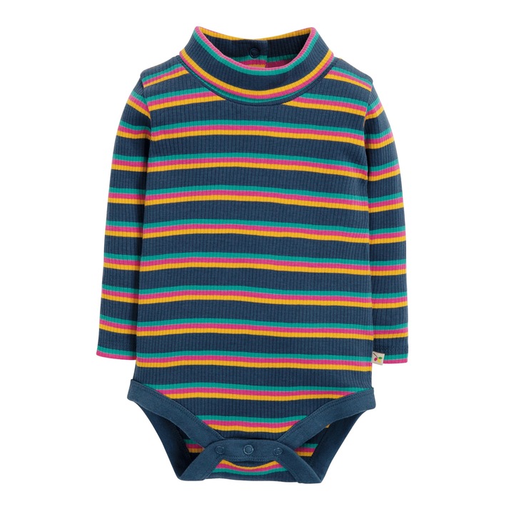 Body cu guler inalt, “multi-dungi”, bumbac organic, multicolor, bebe 0-3 luni