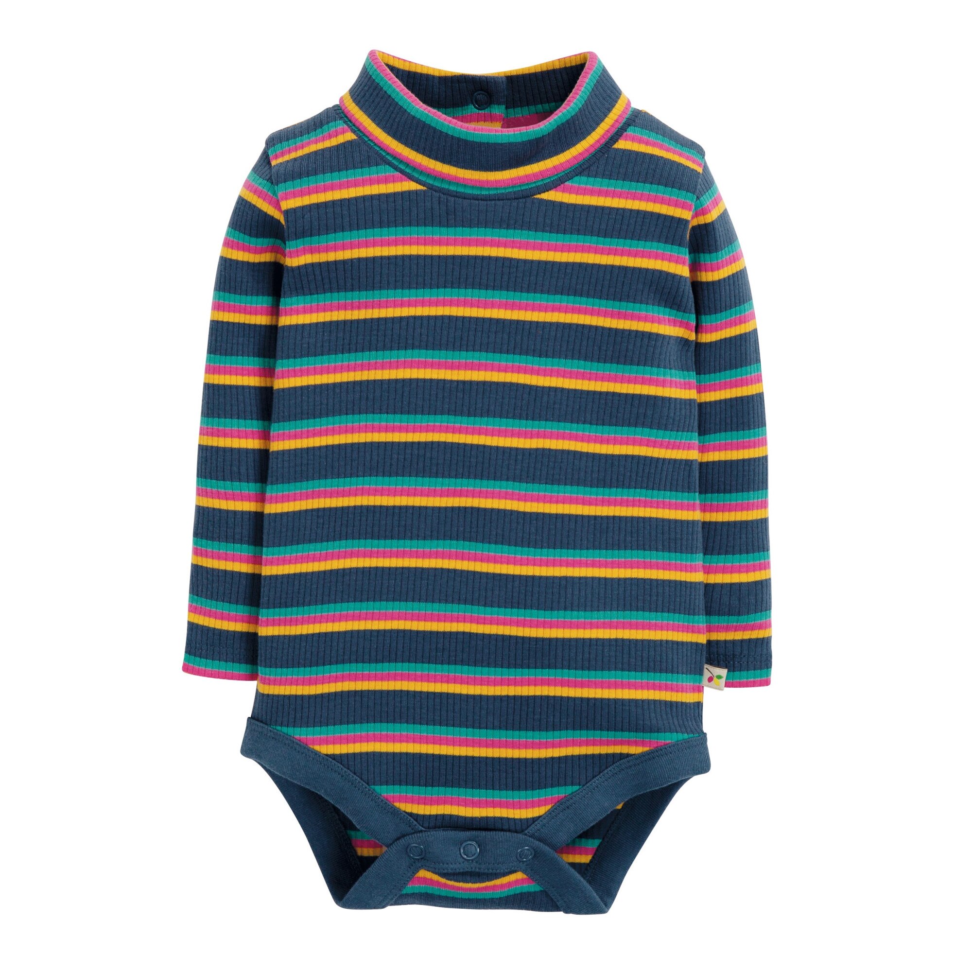Body cu guler inalt, “multi-dungi”, bumbac organic, multicolor, bebe