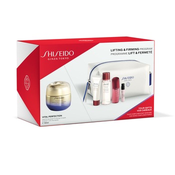 Set Shiseido Vital Perfection, Crema de fata 50 ml, Spuma de curatare 15 ml, Tratament intens hidratant 30 ml, Ultimune Power Infusing Concentrate 10 ml, Apa De Parfum Shiseido Ginza 0.8ml Set Shiseido Vital Perfection, Crema de fata 50 ml, Spuma de curatare 15 ml, Tratament intens hidratant 30 ml, Ultimune Power Infusing Concentrate 10 ml, Apa De Parfum Shiseido Ginza 0.8ml