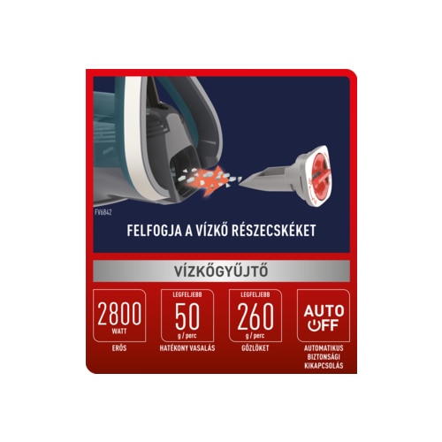 Fier de calcat Tefal Ultragliss Plus FV6842, 2800W, abur continuu 50g/min, abur de impact 260g/min, turcoaz/gri, 31x13.5x16cm