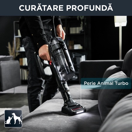 Aspirator vertical Rowenta X-Force Flex 14.60 RH9958WA, 480W, Smart Control Display, Functie Boost, tehnologie Digital Force, tehnologie Flex, cap de aspirare Power Led Vision , Mod Auto, recipient praf 0.9L, autonomie 1 ora 10 min, Negru/ gri