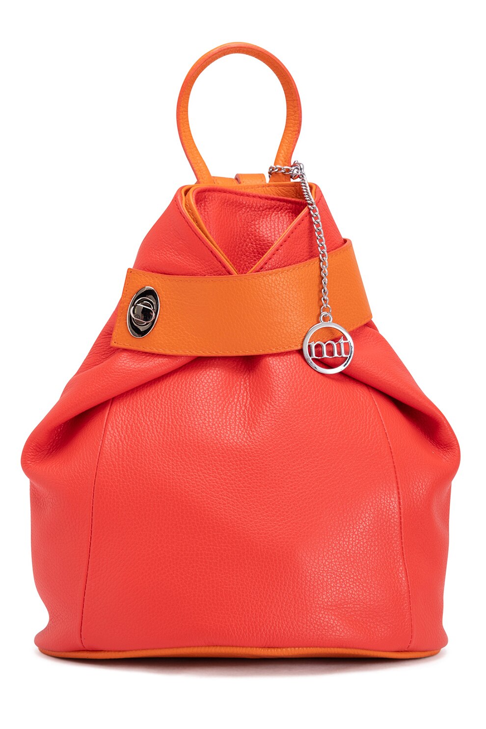 Mia Tomazzi, Rucsac din piele cu inchidere cu element metalic rotativ Sirietto, Rosu vermilion/Oranj