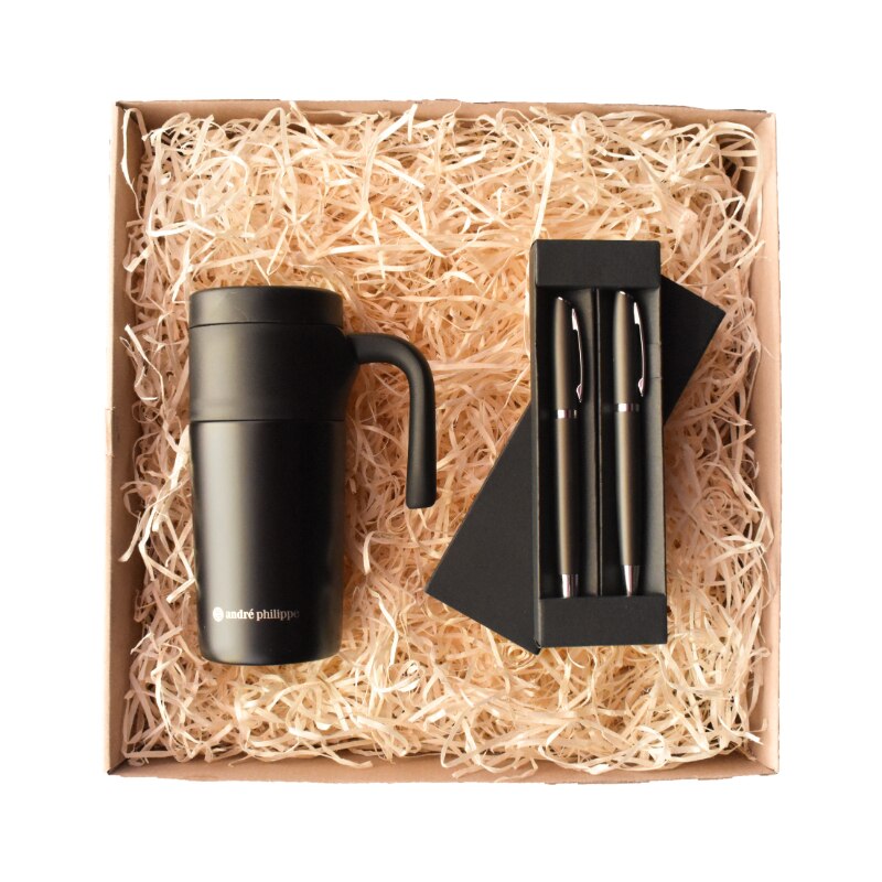 Set de cadou, Black-Office, cu 2 produse premium pentru birou, impachetat in cutie kraft de cadou