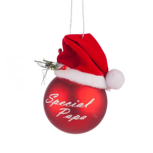 Ornament brad, glob cu caciula, L074, Sticla, 7.5cm