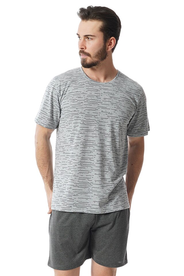 Pijamale barbati Gazzaz by Vienetta ,tricou si pantaloni scurti, model Belive, bumbac