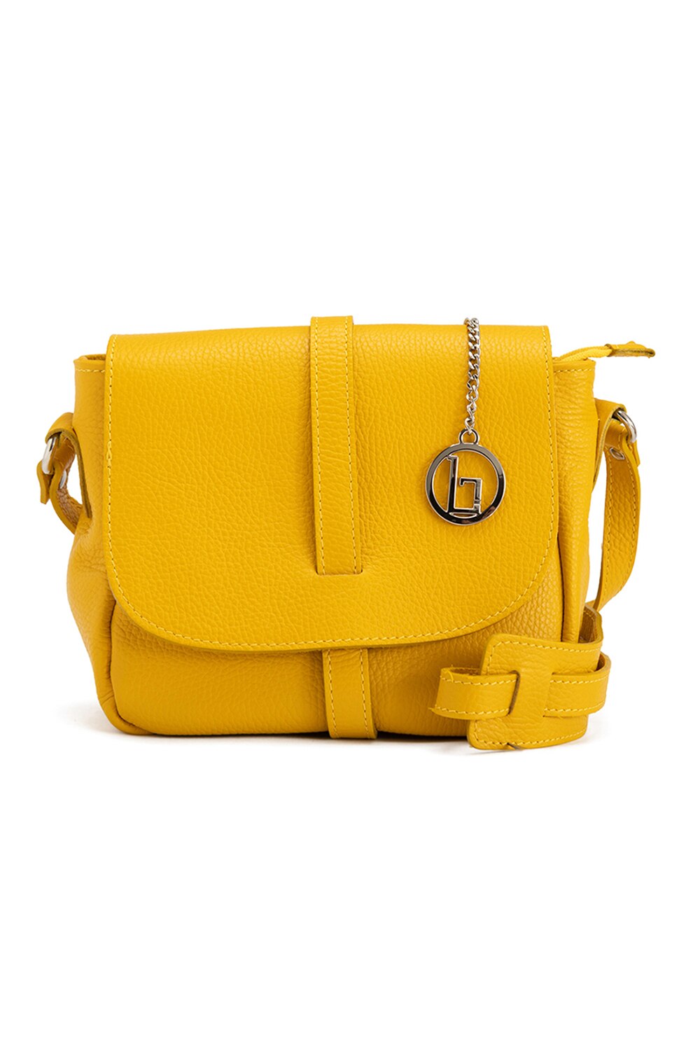 Lia Biassoni, Geanta crossbody de piele cu accesoriu logo detasabil Mela, Galben sofran