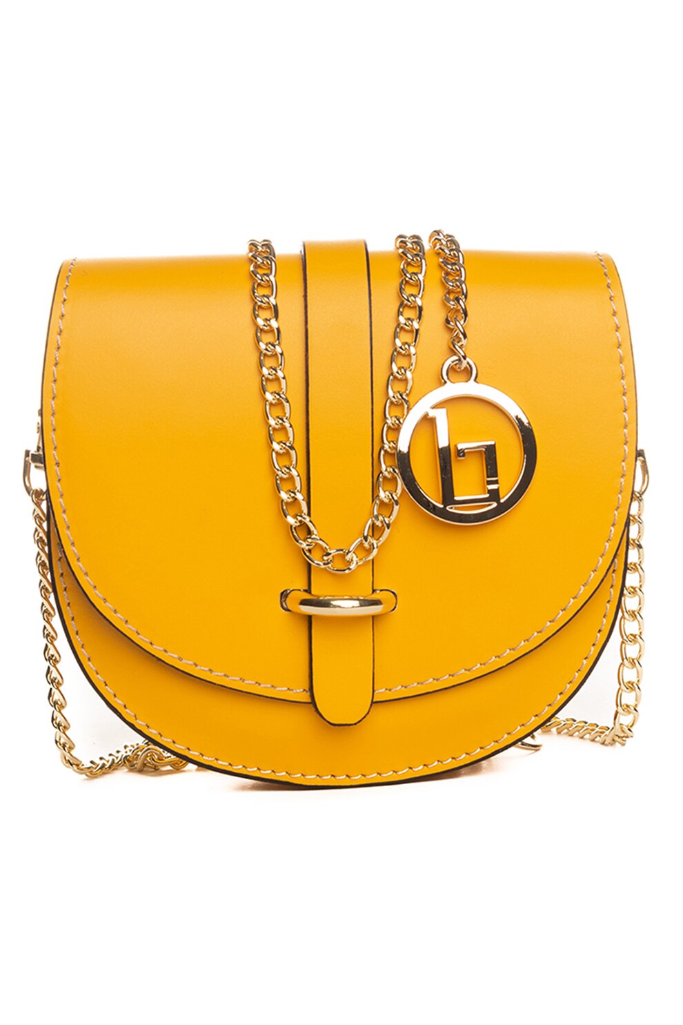 Lia Biassoni, Geanta crossbody de piele cu bareta din lant Fiora, Galben sofran