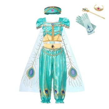 Costum carnaval fete Jasmine cu manusi,bagheta si coroana, 7-8ani Costum carnaval fete Jasmine cu manusi,bagheta si coroana, 7-8ani